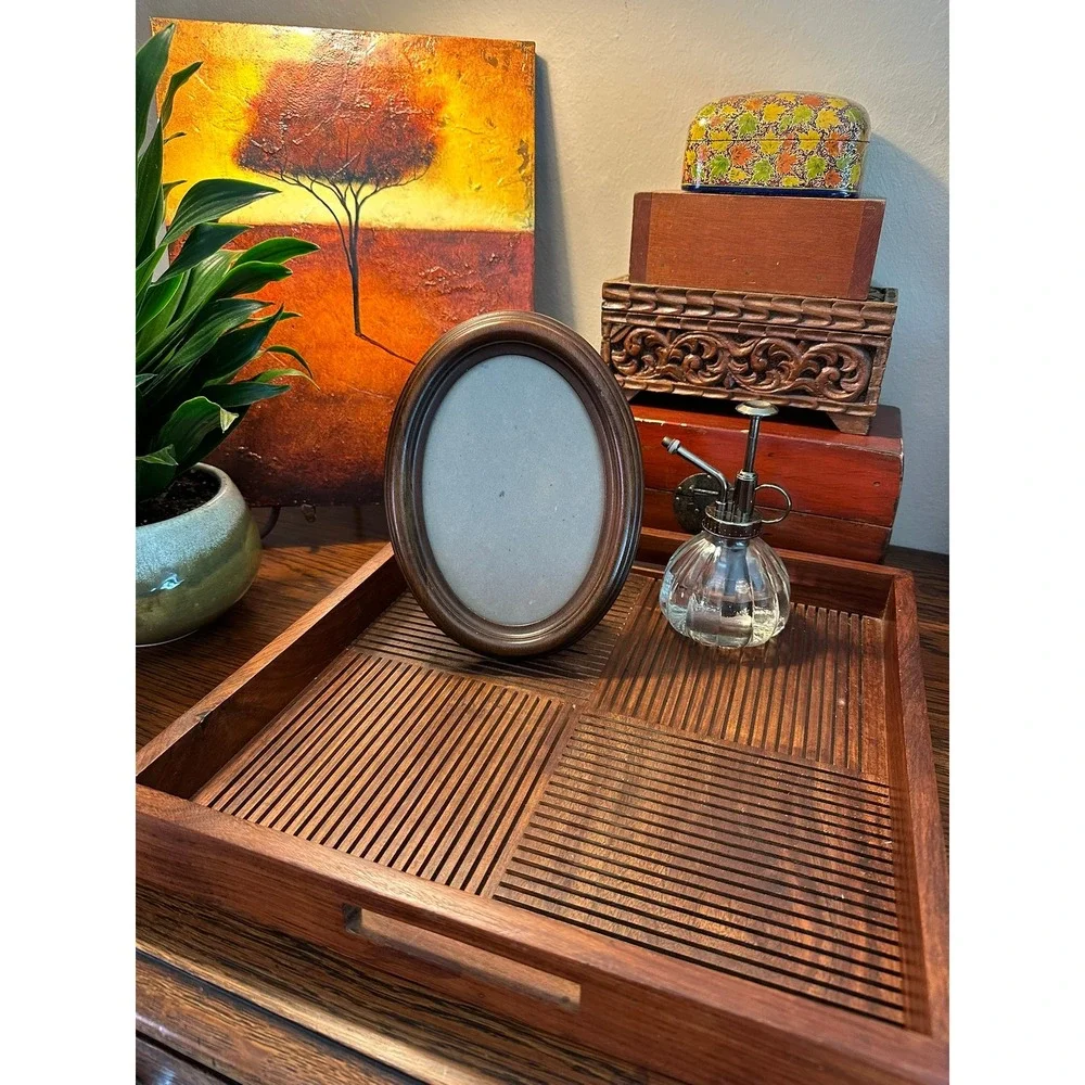 Vintage 8x6 Oval Wooden Picture Frame Brown Mahogany Tone Tabletop Wall Decor